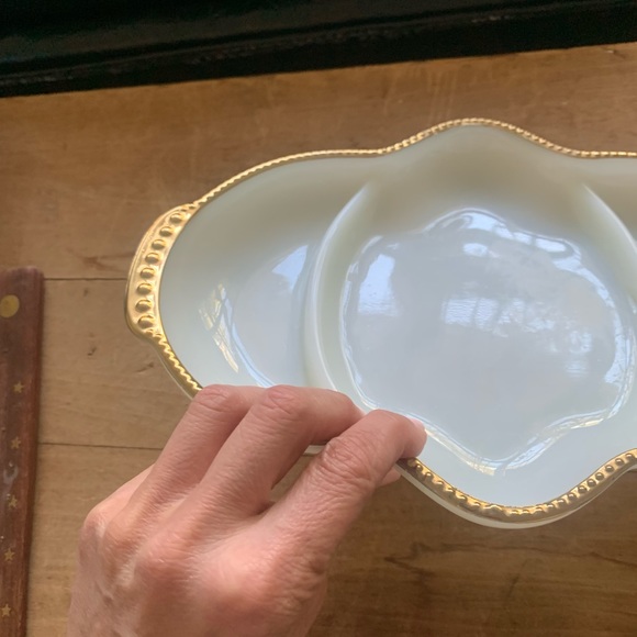 Vintage Fire King Milk Glass and Gold Candy Dish - Picture 4 of 7